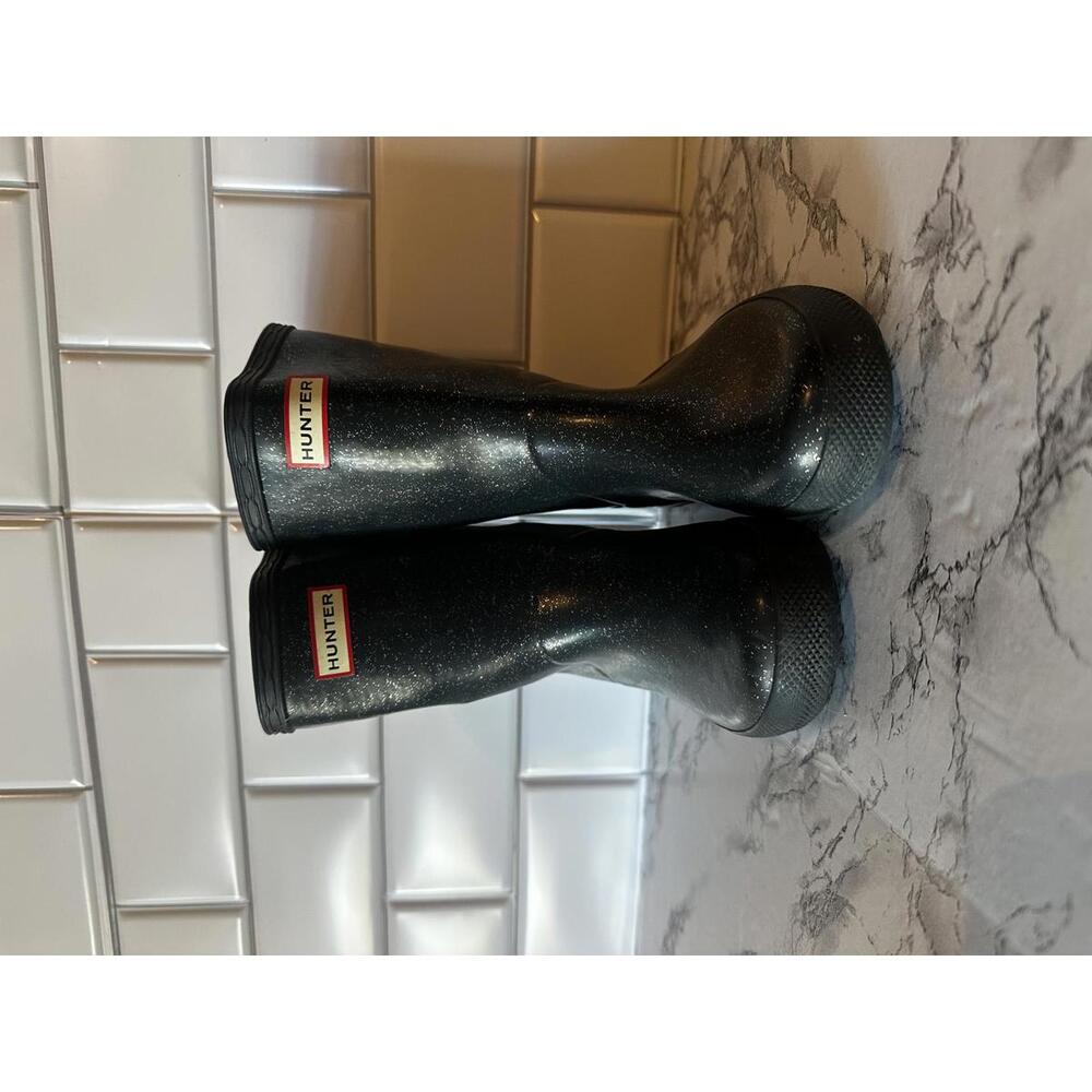 Hunter Girls Size 9 Black Glitter Rain Boots
